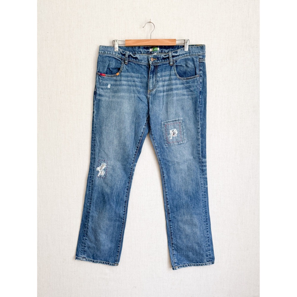 Ett‎ Twa Anthropologie Straight Leg Jeans 32 Patchwork Distressed Embroidered